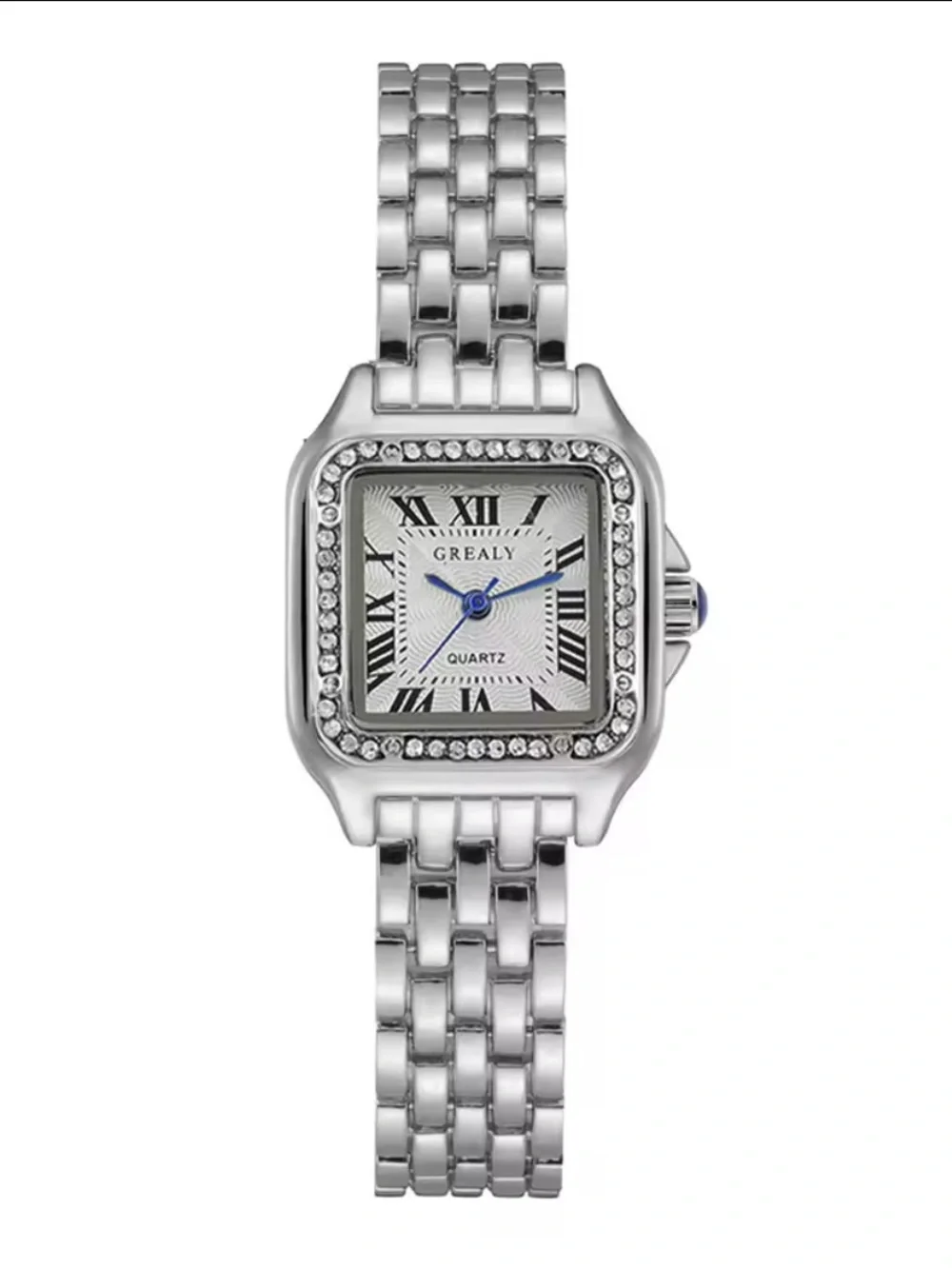 Silver classic square diamond watch adjustable